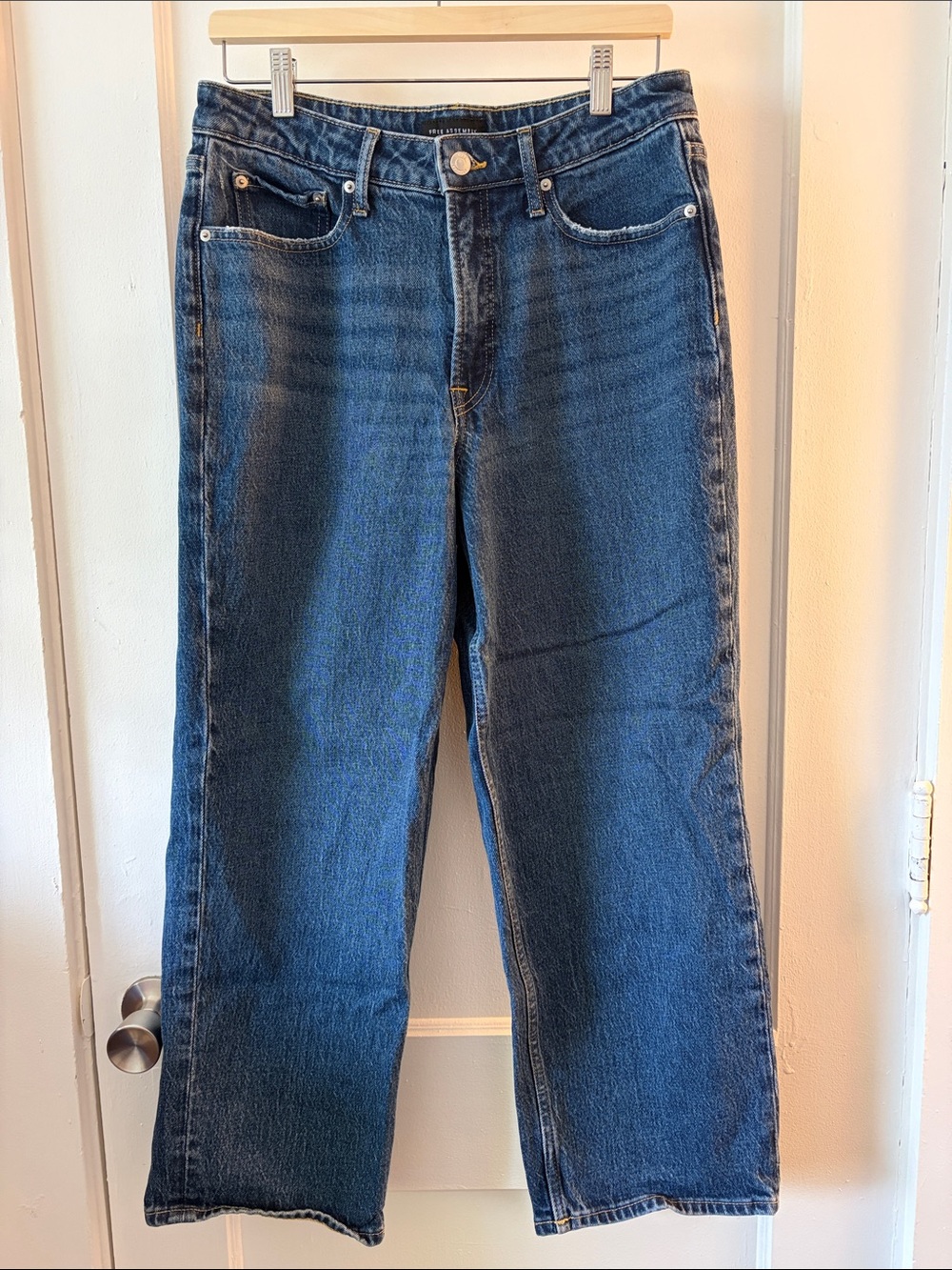 Free Assembly Classic Straight-Leg Women's Jeans in Dark Blue